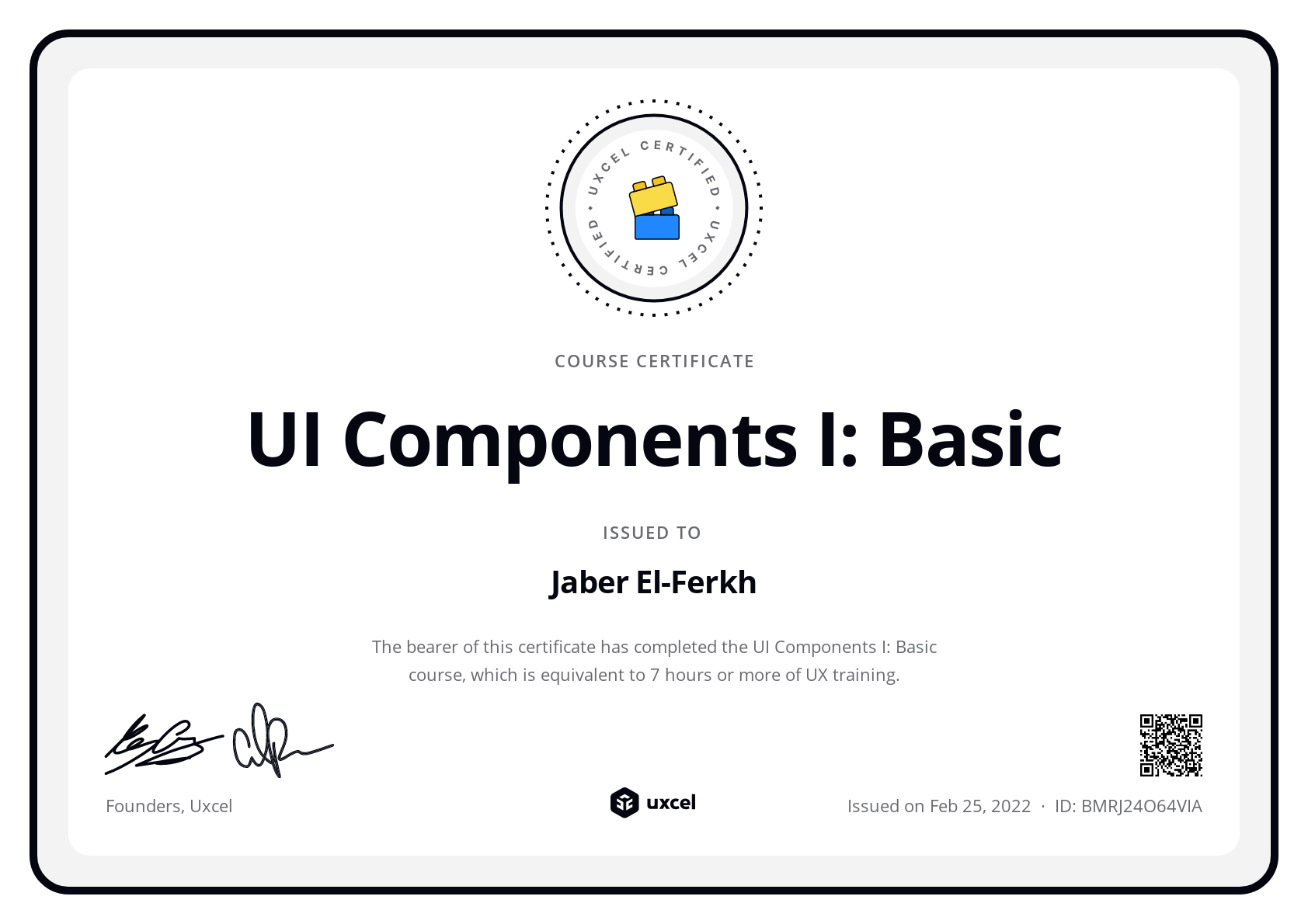 Jaber El-Ferkh's certificate